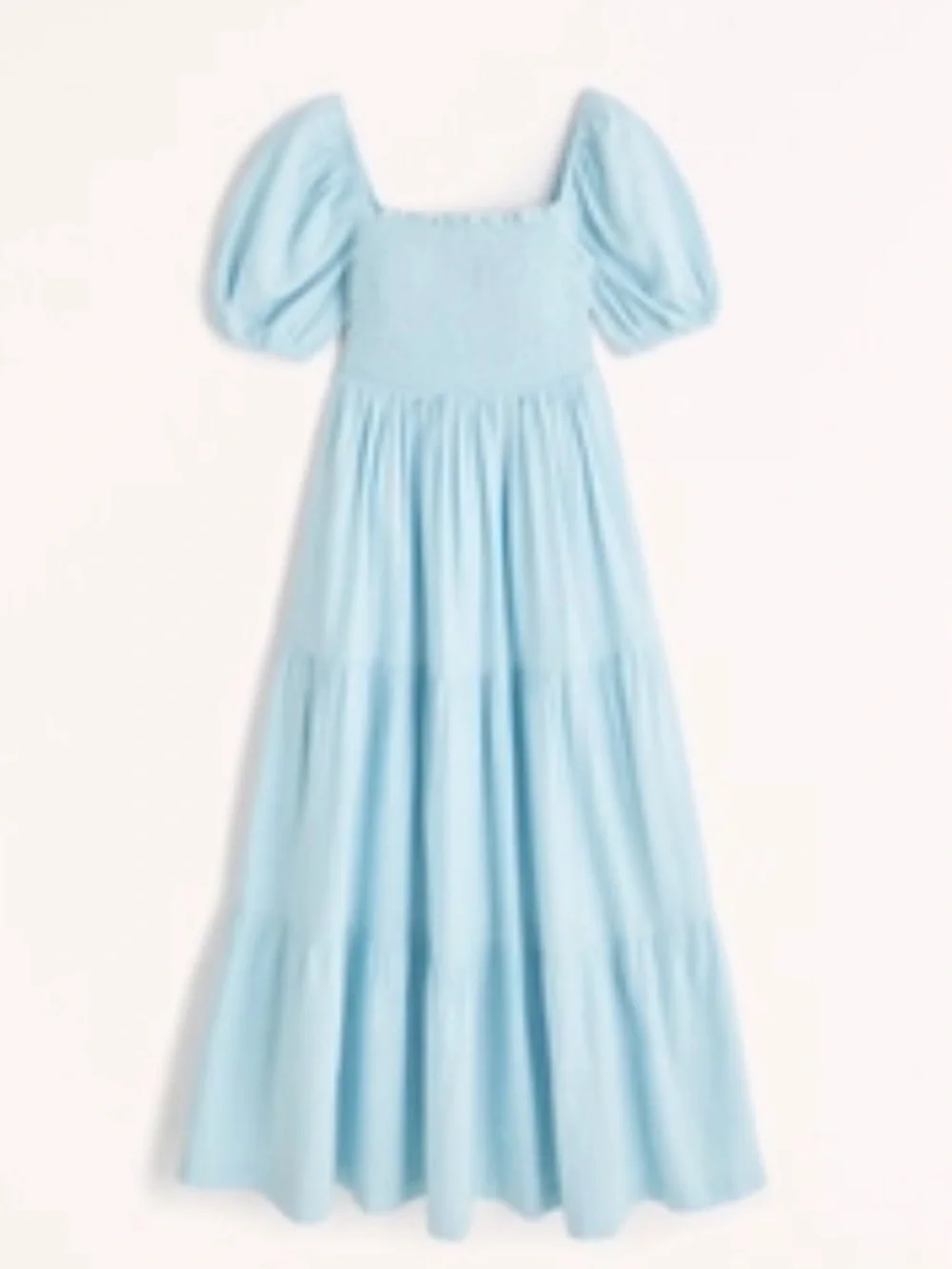 Abercrombie Smocked Bodice Linen-Blend Midi Dress Blue - Picture 2 of 5